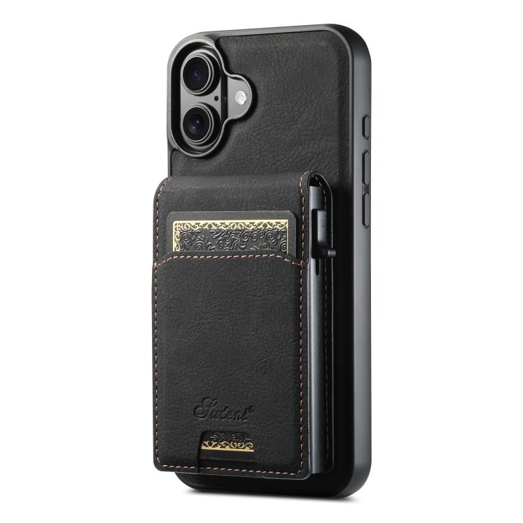 For iPhone 17 Suteni H19 Litchi Grain 2-in-1 MagSafe Removable Card Box Back Phone Case(Black) - iPhone 17 Cases by Suteni | Online Shopping UK | buy2fix
