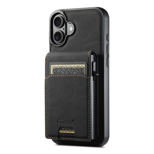 For iPhone 17 Suteni H19 Litchi Grain 2-in-1 MagSafe Removable Card Box Back Phone Case(Black) - iPhone 17 Cases by Suteni | Online Shopping UK | buy2fix