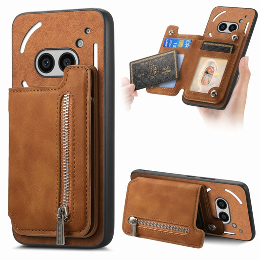 For Nothing CMF Phone 1 Retro MagSafe Zipper Wallet Card Bag Back Phone Case(Brown) - Nothing Cases by buy2fix | Online Shopping UK | buy2fix