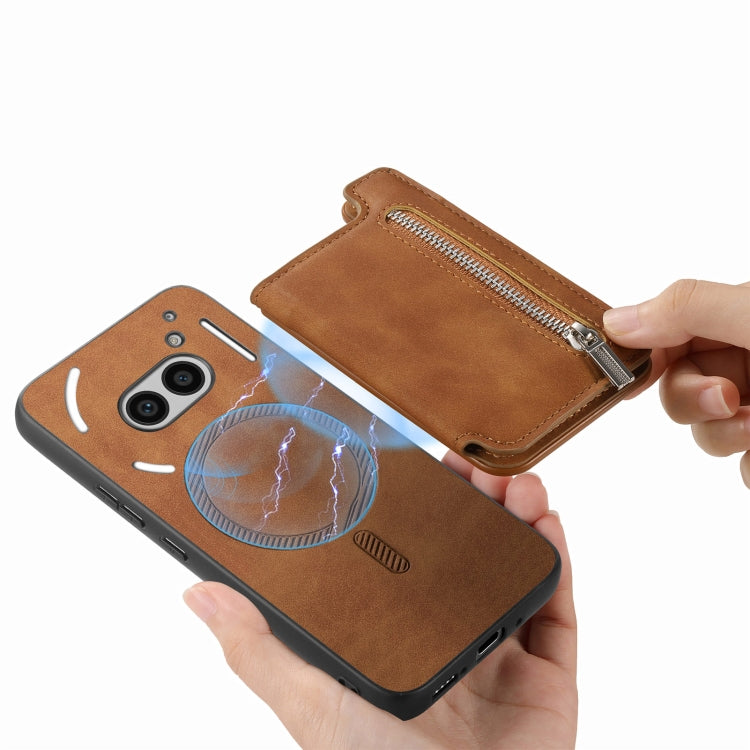 For Nothing CMF Phone 1 Retro MagSafe Zipper Wallet Card Bag Back Phone Case(Brown) - Nothing Cases by buy2fix | Online Shopping UK | buy2fix