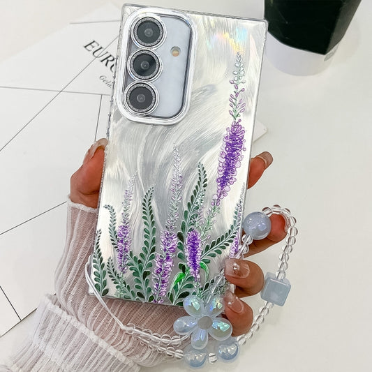 For Samsung Galaxy S25 5G Electroplating Flowers Plants Texture Wristband TPU Phone Case(Lavender FL3) by buy2fix