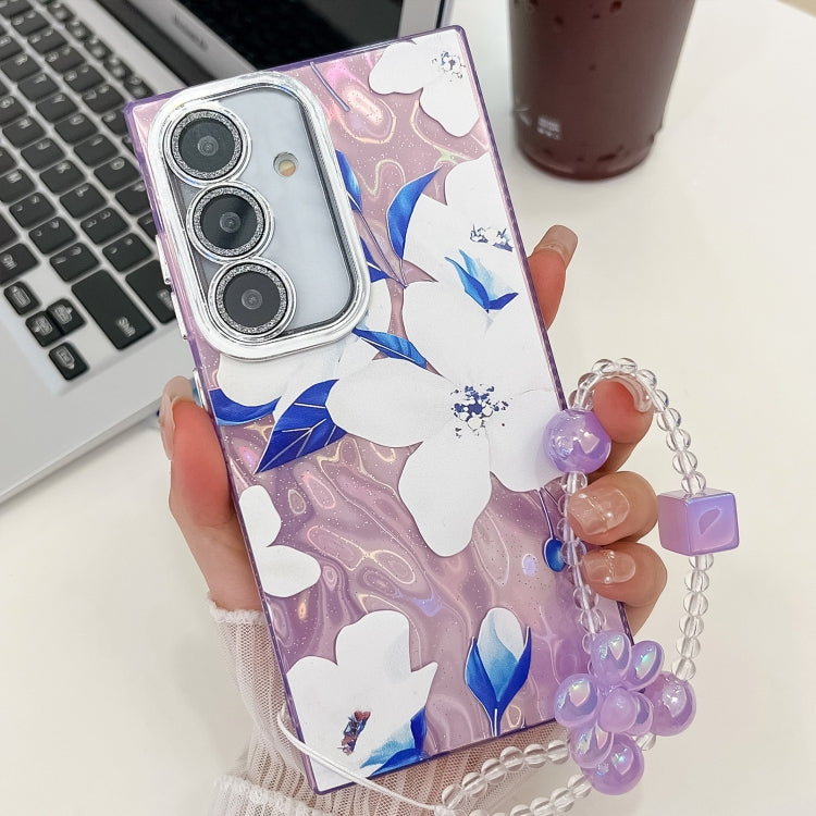 For Samsung Galaxy S25 5G Electroplating Flowers Plants Texture Wristband TPU Phone Case(Bougainvillea FL8) by buy2fix