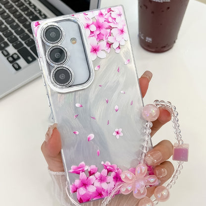 For Samsung Galaxy S25 5G Electroplating Flowers Plants Texture Wristband TPU Phone Case(Sakura FL12) by buy2fix