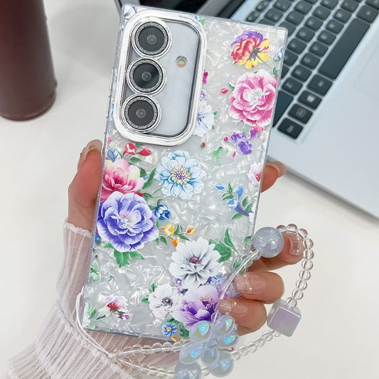 For Samsung Galaxy S25 5G Electroplating Flowers Plants Texture Wristband TPU Phone Case(Peony FL14) by buy2fix