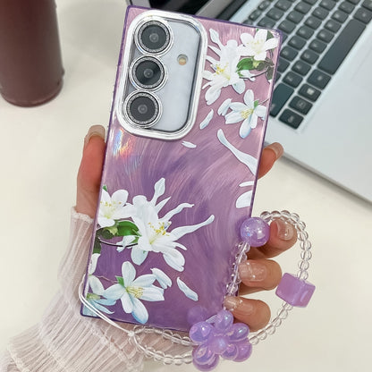 For Samsung Galaxy S25 5G Electroplating Flowers Plants Texture Wristband TPU Phone Case(Gardenia FL15) by buy2fix