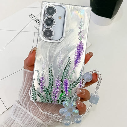For Samsung Galaxy S25+ 5G Electroplating Flowers Plants Texture Wristband TPU Phone Case(Lavender FL3) by buy2fix