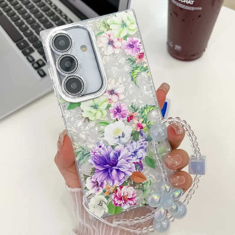 For Samsung Galaxy S25+ 5G Electroplating Flowers Plants Texture Wristband TPU Phone Case(Colorful Peony FL10) by buy2fix