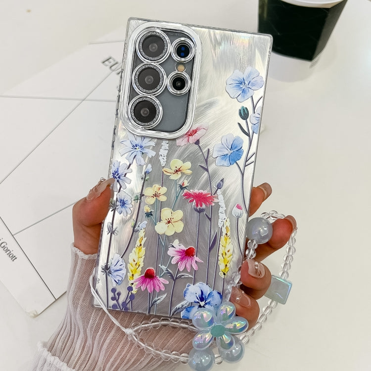 For Samsung Galaxy S25 Ultra 5G Electroplating Flowers Plants Texture Wristband TPU Phone Case(Wildflower FL2) by buy2fix