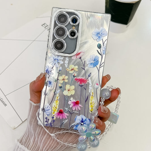 For Samsung Galaxy S25 Ultra 5G Electroplating Flowers Plants Texture Wristband TPU Phone Case(Wildflower FL2) by buy2fix