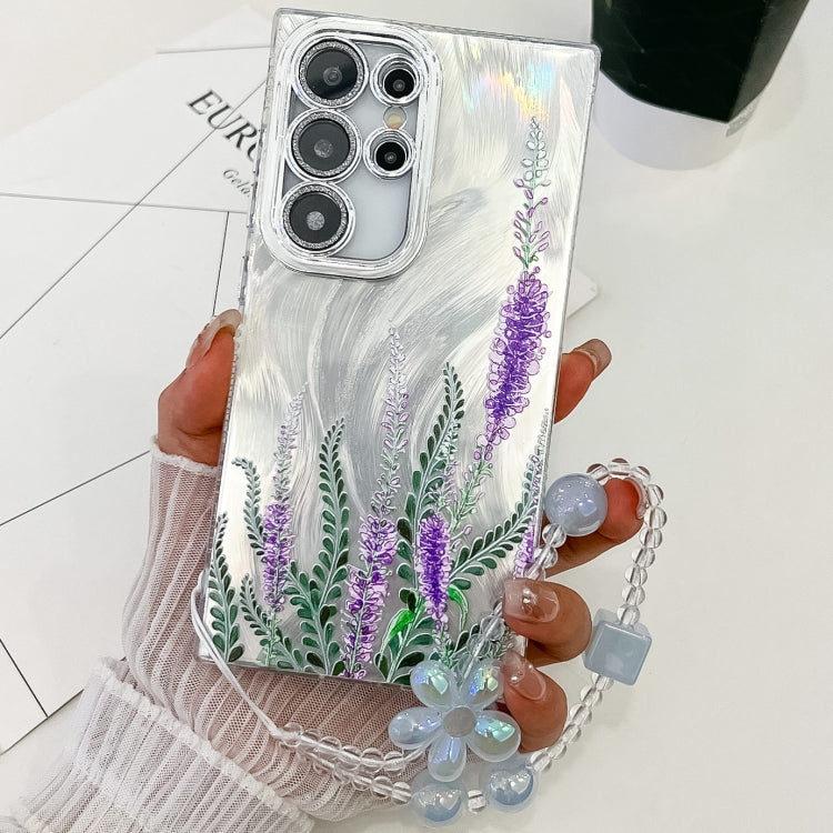For Samsung Galaxy S25 Ultra 5G Electroplating Flowers Plants Texture Wristband TPU Phone Case(Lavender FL3) by buy2fix