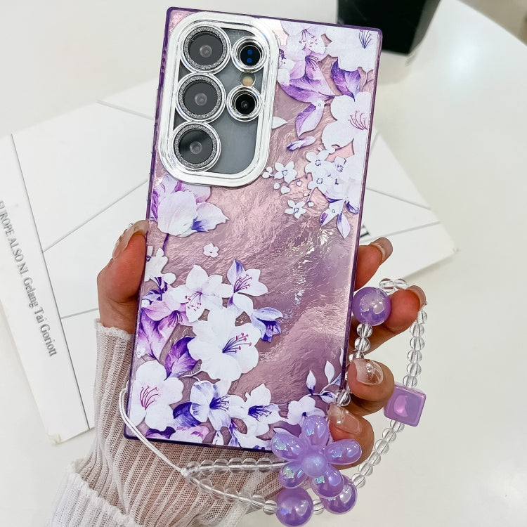 For Samsung Galaxy S25 Ultra 5G Electroplating Flowers Plants Texture Wristband TPU Phone Case(Azalea FL4) by buy2fix
