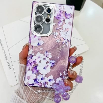 For Samsung Galaxy S25 Ultra 5G Electroplating Flowers Plants Texture Wristband TPU Phone Case(Azalea FL4) by buy2fix