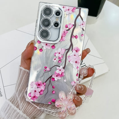 For Samsung Galaxy S25 Ultra 5G Electroplating Flowers Plants Texture Wristband TPU Phone Case(Plum Flower FL6) by buy2fix