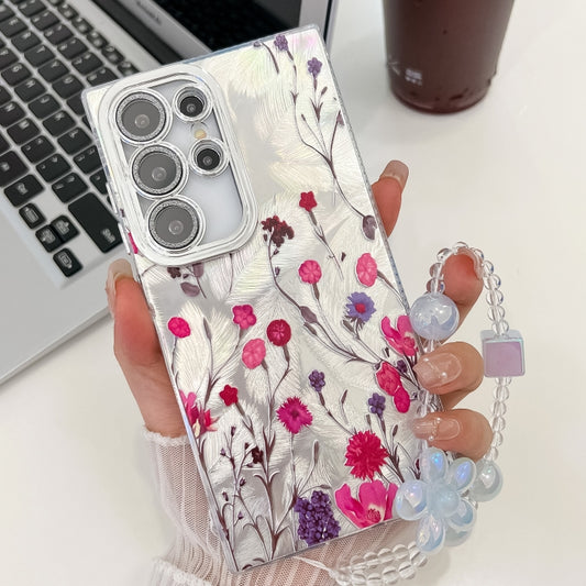 For Samsung Galaxy S25 Ultra 5G Electroplating Flowers Plants Texture Wristband TPU Phone Case(Carnation FL7) by buy2fix