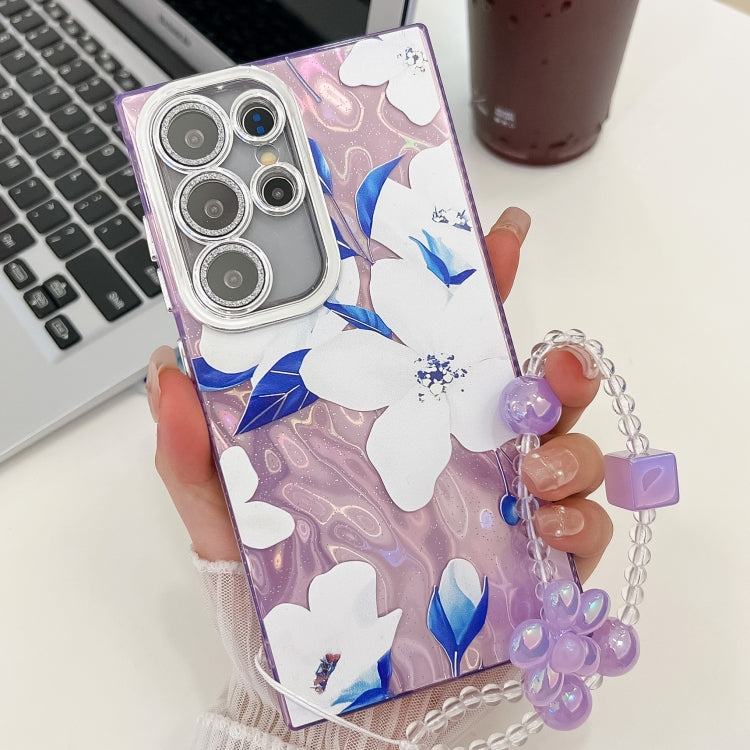 For Samsung Galaxy S25 Ultra 5G Electroplating Flowers Plants Texture Wristband TPU Phone Case(Bougainvillea FL8) by buy2fix