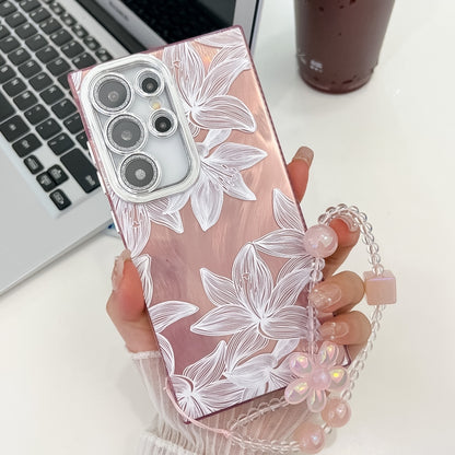 For Samsung Galaxy S25 Ultra 5G Electroplating Flowers Plants Texture Wristband TPU Phone Case(Sketch Lily FL9) by buy2fix