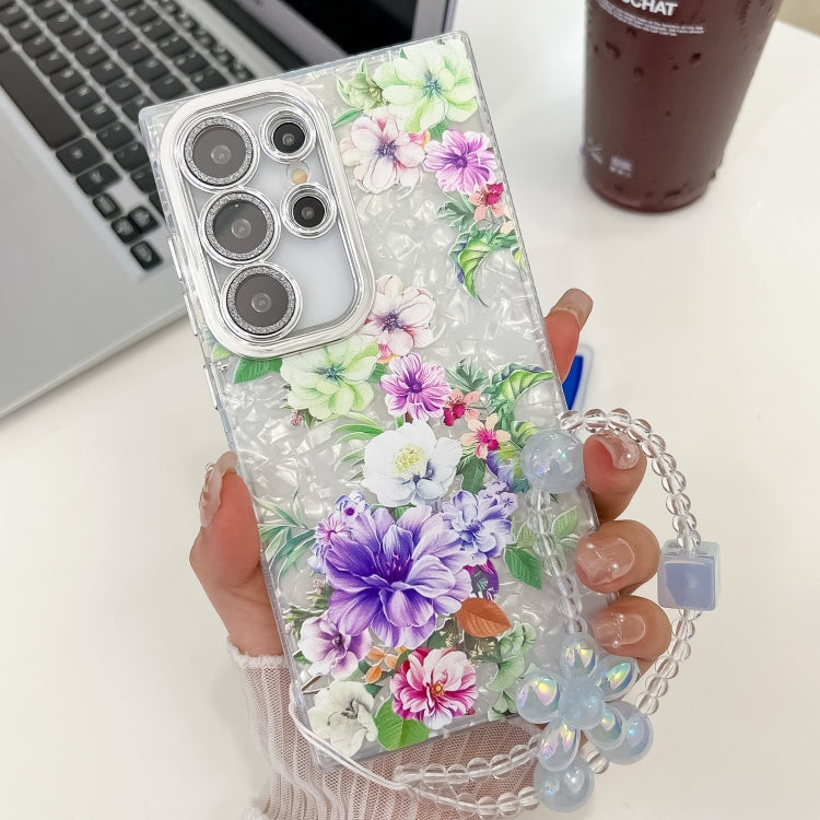 For Samsung Galaxy S25 Ultra 5G Electroplating Flowers Plants Texture Wristband TPU Phone Case(Colorful Peony FL10) by buy2fix