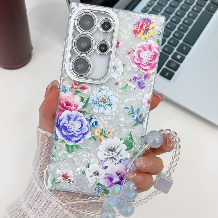 For Samsung Galaxy S25 Ultra 5G Electroplating Flowers Plants Texture Wristband TPU Phone Case(Peony FL14) by buy2fix