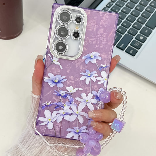 For Samsung Galaxy S25 Ultra 5G Electroplating Flowers Plants Texture Wristband TPU Phone Case(Lilac Flowers FL16) by buy2fix