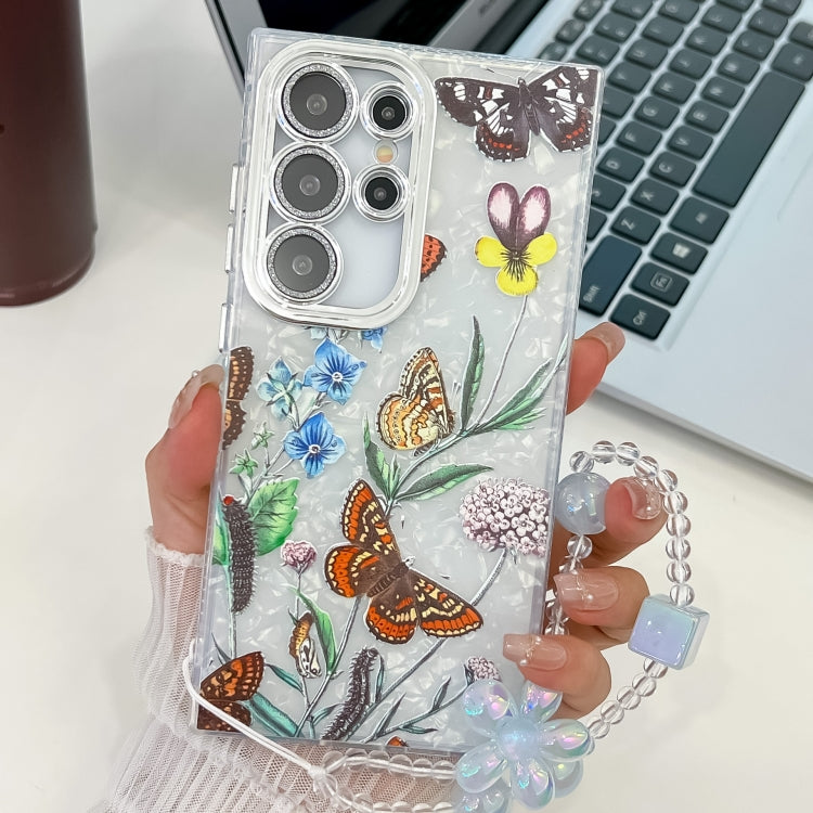 For Samsung Galaxy S25 Ultra 5G Electroplating Flowers Plants Texture Wristband TPU Phone Case(Butterfly Love Flower FL17) by buy2fix