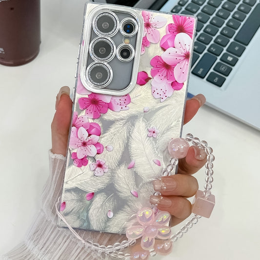 For Samsung Galaxy S25 Ultra 5G Electroplating Flowers Plants Texture Wristband TPU Phone Case(Peach Blossom FL18) by buy2fix