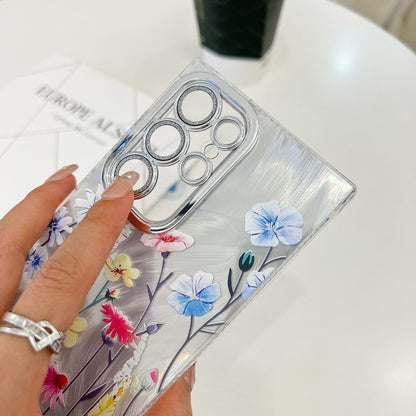 For Samsung Galaxy S25 5G Electroplating Flowers Plants Texture Wristband TPU Phone Case(Bougainvillea FL8) by buy2fix