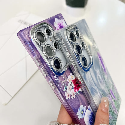 For Samsung Galaxy S25+ 5G Electroplating Flowers Plants Texture Wristband TPU Phone Case(Lilac Flowers FL16) by buy2fix