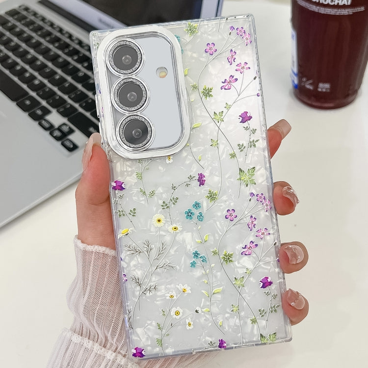 For Samsung Galaxy S25+ 5G Electroplating Flower Texture TPU Phone Case(Wild Chrysanthemum SH5) by buy2fix
