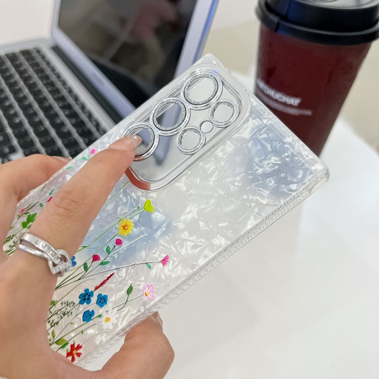 For Samsung Galaxy S25 Ultra 5G Electroplating Flower Texture Wristband TPU Phone Case(Wild Chrysanthemum SH5) by buy2fix