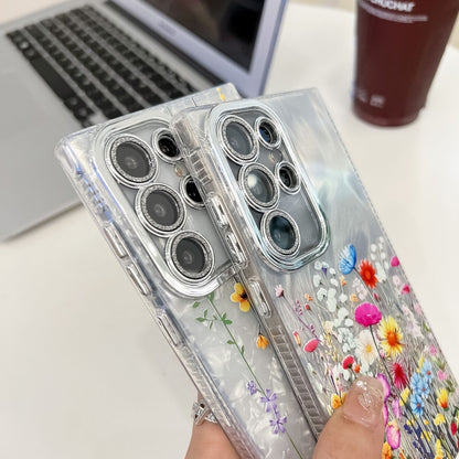 For Samsung Galaxy S25+ 5G Electroplating Flower Texture Wristband TPU Phone Case(Purple Wildflowers SH1) by buy2fix