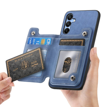 For Samsung Galaxy S25 5G Retro MagSafe Zipper Wallet Card Bag Back Phone Case(Blue) by buy2fix