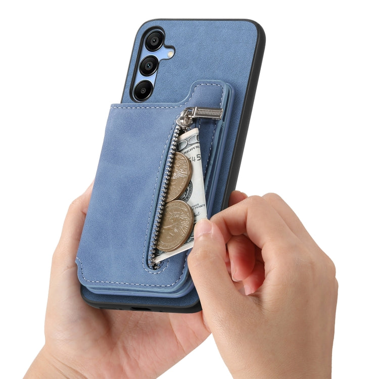 For Samsung Galaxy S25 5G Retro MagSafe Zipper Wallet Card Bag Back Phone Case(Blue) by buy2fix