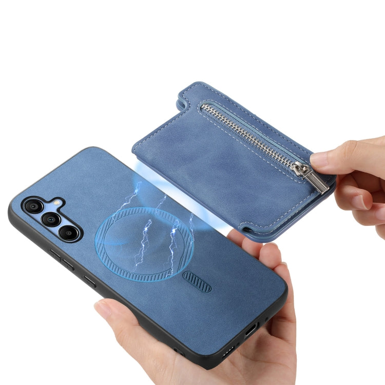For Samsung Galaxy S25 5G Retro MagSafe Zipper Wallet Card Bag Back Phone Case(Blue) by buy2fix
