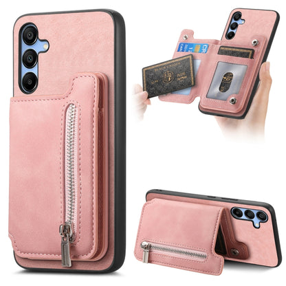 For Samsung Galaxy S25 5G Retro MagSafe Zipper Wallet Card Bag Back Phone Case(Pink) by buy2fix