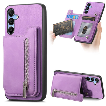 For Samsung Galaxy S25 5G Retro MagSafe Zipper Wallet Card Bag Back Phone Case(Purple) by buy2fix