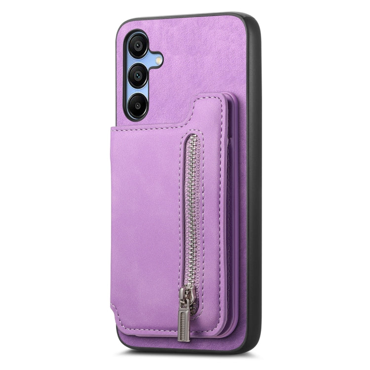 For Samsung Galaxy S25 5G Retro MagSafe Zipper Wallet Card Bag Back Phone Case(Purple) by buy2fix
