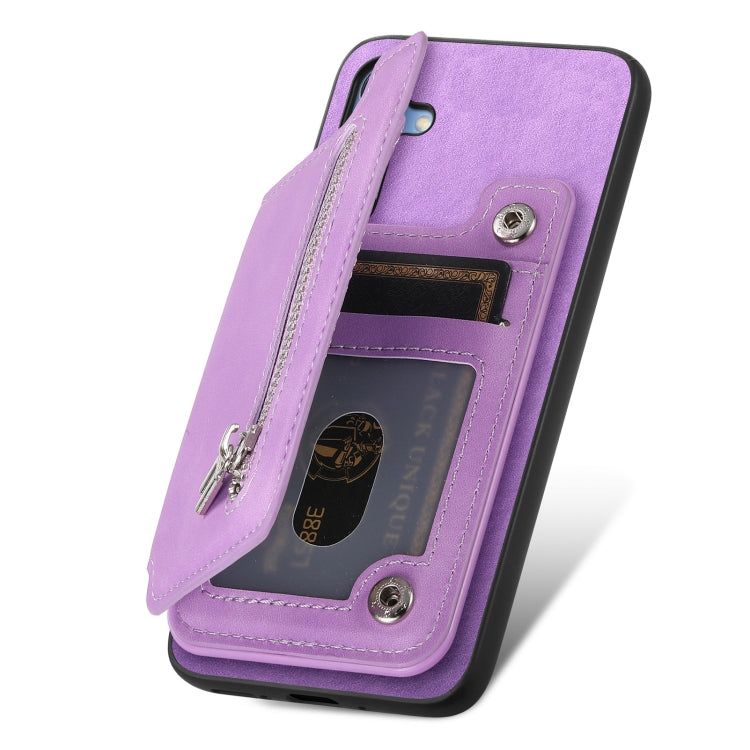 For Samsung Galaxy S25 5G Retro MagSafe Zipper Wallet Card Bag Back Phone Case(Purple) by buy2fix