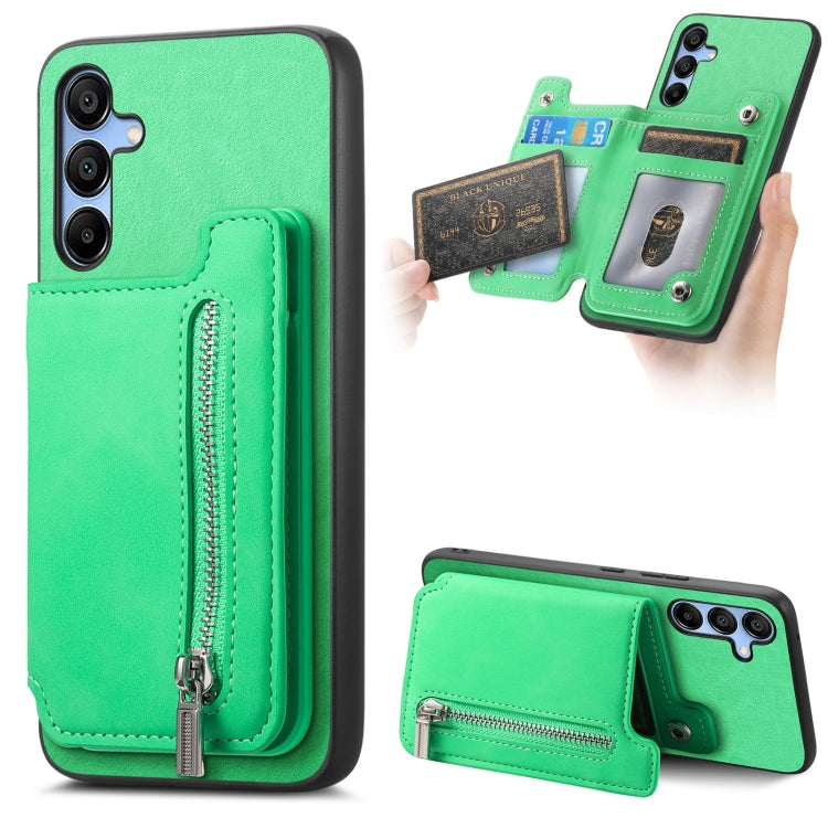 For Samsung Galaxy S25 5G Retro MagSafe Zipper Wallet Card Bag Back Phone Case(Green) by buy2fix