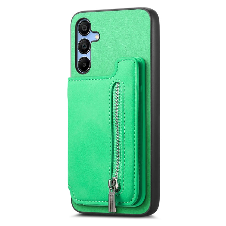 For Samsung Galaxy S25 5G Retro MagSafe Zipper Wallet Card Bag Back Phone Case(Green) by buy2fix