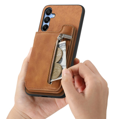 For Samsung Galaxy S25 5G Retro MagSafe Zipper Wallet Card Bag Back Phone Case(Brown) by buy2fix