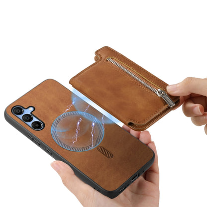 For Samsung Galaxy S25 5G Retro MagSafe Zipper Wallet Card Bag Back Phone Case(Brown) by buy2fix