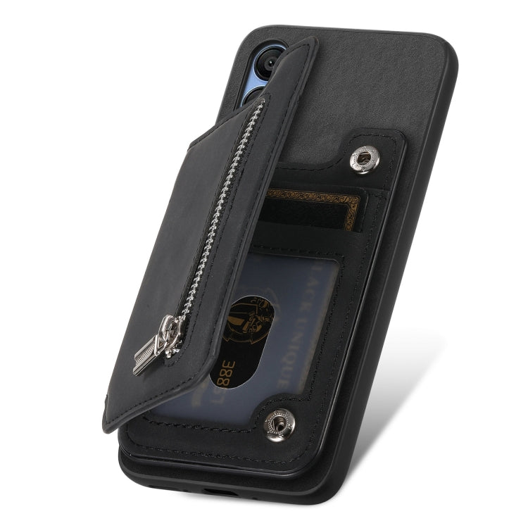 For Samsung Galaxy S25 5G Retro MagSafe Zipper Wallet Card Bag Back Phone Case(Black) by buy2fix