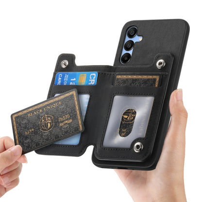 For Samsung Galaxy S25 5G Retro MagSafe Zipper Wallet Card Bag Back Phone Case(Black) by buy2fix