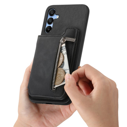 For Samsung Galaxy S25 5G Retro MagSafe Zipper Wallet Card Bag Back Phone Case(Black) by buy2fix