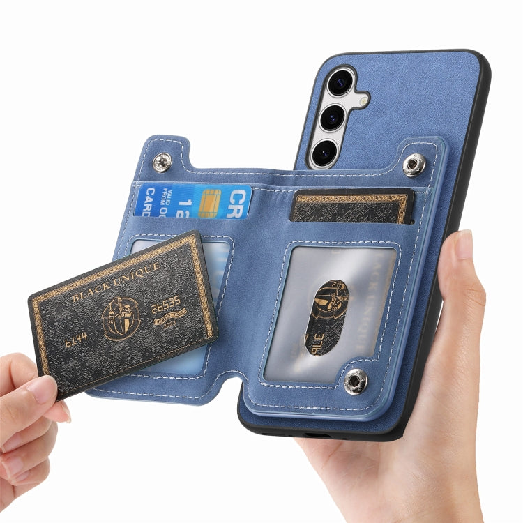 For Samsung Galaxy S25+ 5G Retro MagSafe Zipper Wallet Card Bag Back Phone Case(Blue) - Galaxy S25+ 5G Cases by buy2fix | Online Shopping UK | buy2fix