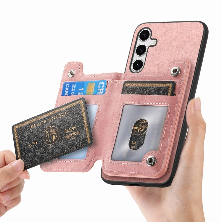 For Samsung Galaxy S25+ 5G Retro MagSafe Zipper Wallet Card Bag Back Phone Case(Pink) - Galaxy S25+ 5G Cases by buy2fix | Online Shopping UK | buy2fix