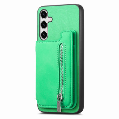 For Samsung Galaxy S25+ 5G Retro MagSafe Zipper Wallet Card Bag Back Phone Case(Green) - Galaxy S25+ 5G Cases by buy2fix | Online Shopping UK | buy2fix