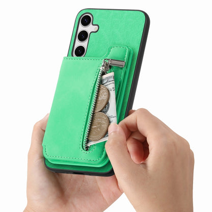 For Samsung Galaxy S25+ 5G Retro MagSafe Zipper Wallet Card Bag Back Phone Case(Green) - Galaxy S25+ 5G Cases by buy2fix | Online Shopping UK | buy2fix