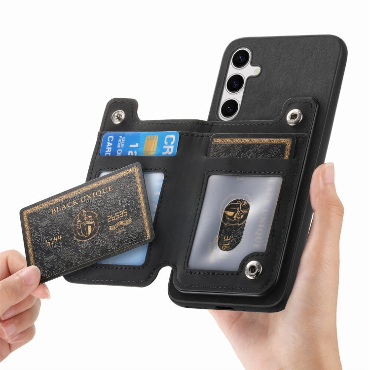 For Samsung Galaxy S25+ 5G Retro MagSafe Zipper Wallet Card Bag Back Phone Case(Black) - Galaxy S25+ 5G Cases by buy2fix | Online Shopping UK | buy2fix