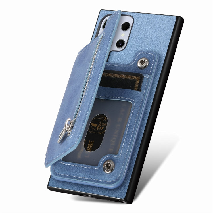 For Samsung Galaxy S25 Ultra 5G Retro MagSafe Zipper Wallet Card Bag Back Phone Case(Blue) by buy2fix